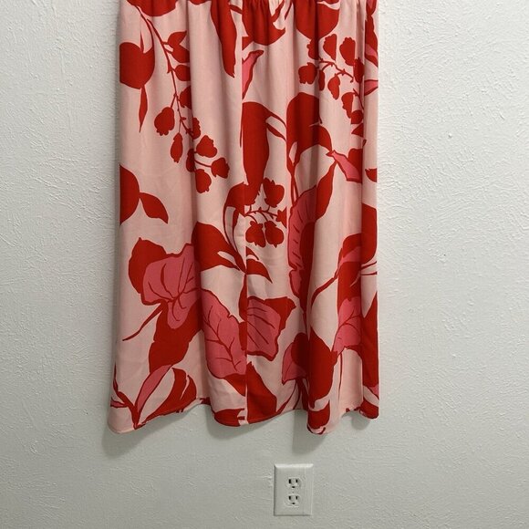 Ann Taylor Petite Floral Smocked Bodice Flare Dress Pink Red Size PS Puff Sleeve - Picture 7 of 10